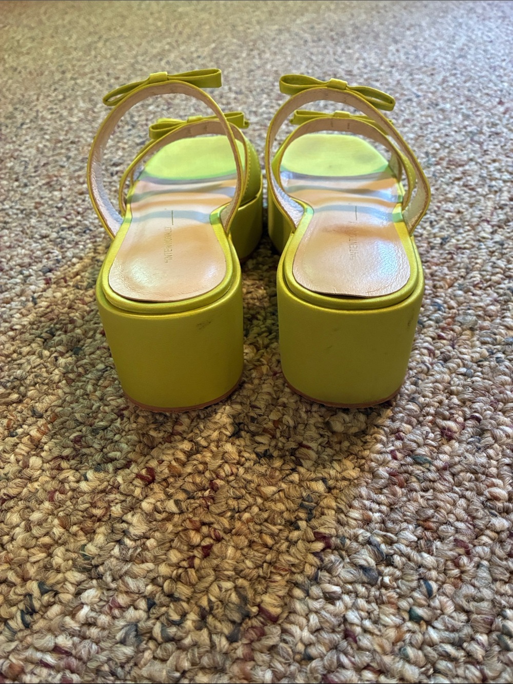 INTENTIONALLY BLANK Lime Green Satin Multi-Strap Bow Platform Sandals - Picture 3 of 5